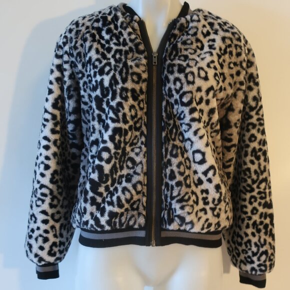 Lavender Brown Jackets & Blazers - NWT Womens Lavender Brown Gray Black Animal Print Faux Fur Bomber Jacket M *